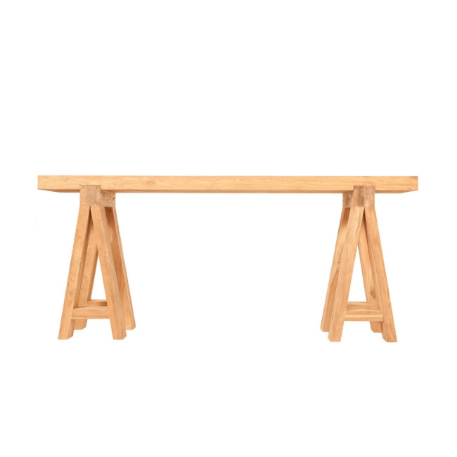 Consola Binigaus en madera de teca reciclada rasgada con soporte tipo caballete | bosco