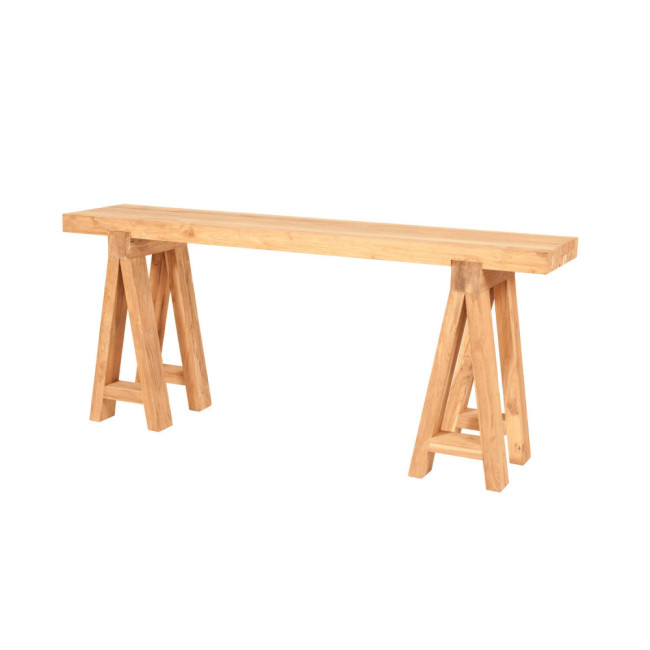 Consola Binigaus en madera de teca reciclada rasgada con soporte tipo caballete | bosco
