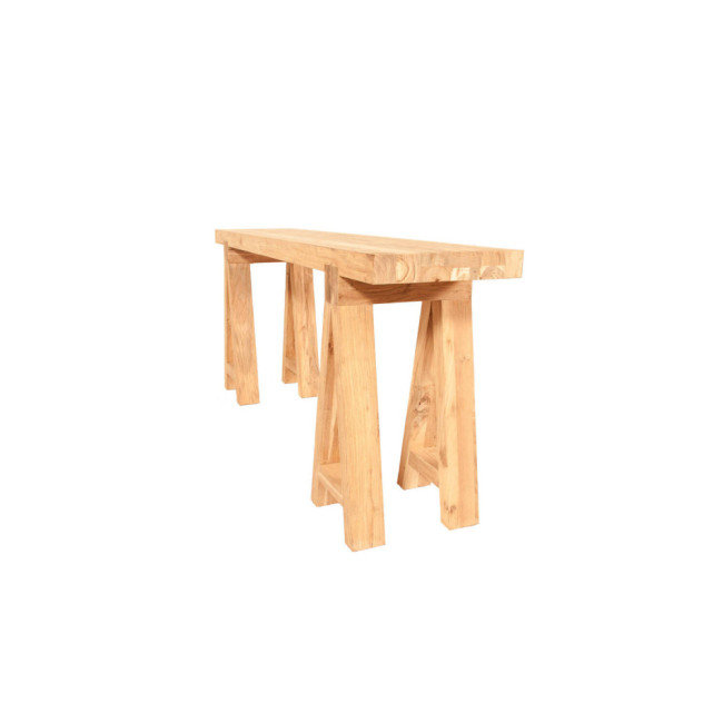 Consola Binigaus en madera de teca reciclada rasgada con soporte tipo caballete | bosco