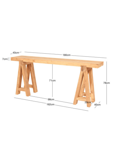 Consola Binigaus en madera de teca reciclada rasgada con soporte tipo caballete | bosco
