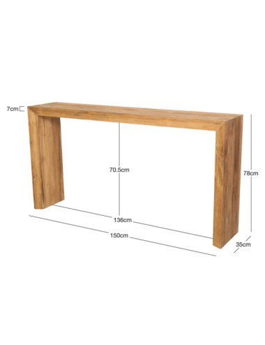 GT-6030A CONSOLA BINIXICA DE 150 X 35 X 78H. TECA RECICLADA RASGADO