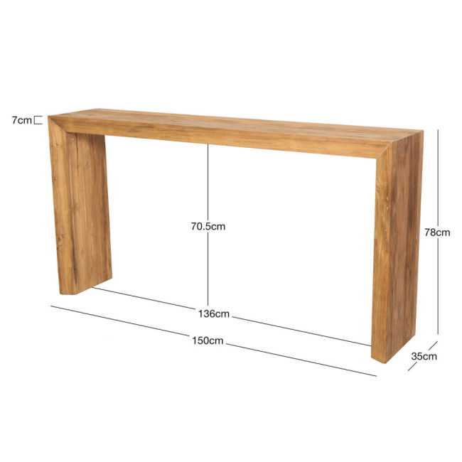 GT-6030A CONSOLA BINIXICA DE 150 X 35 X 78H. TECA RECICLADA RASGADO