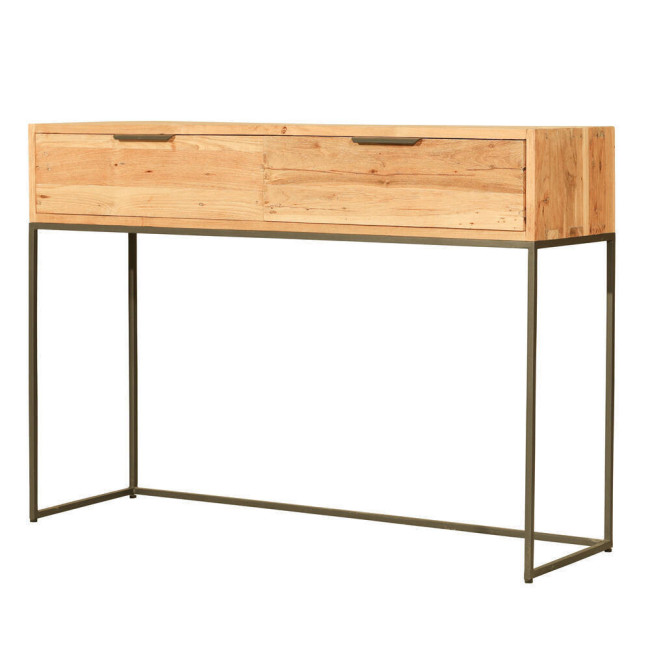 RT-1154A CONSOLA BINIMEL.LA DE 2 CAJONES DE 120 X 35 X 85H. MADERA DE TECA RECICLADA RASGADO