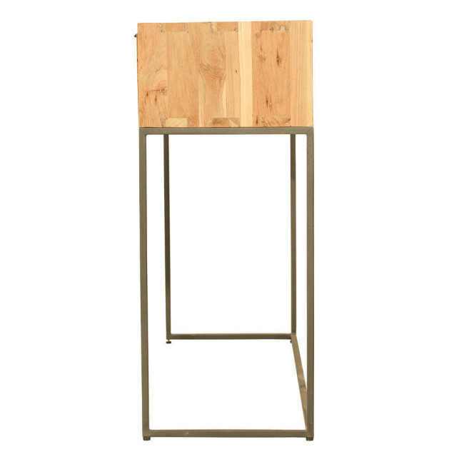 RT-1154A CONSOLA BINIMEL.LA DE 2 CAJONES DE 120 X 35 X 85H. MADERA DE TECA RECICLADA RASGADO