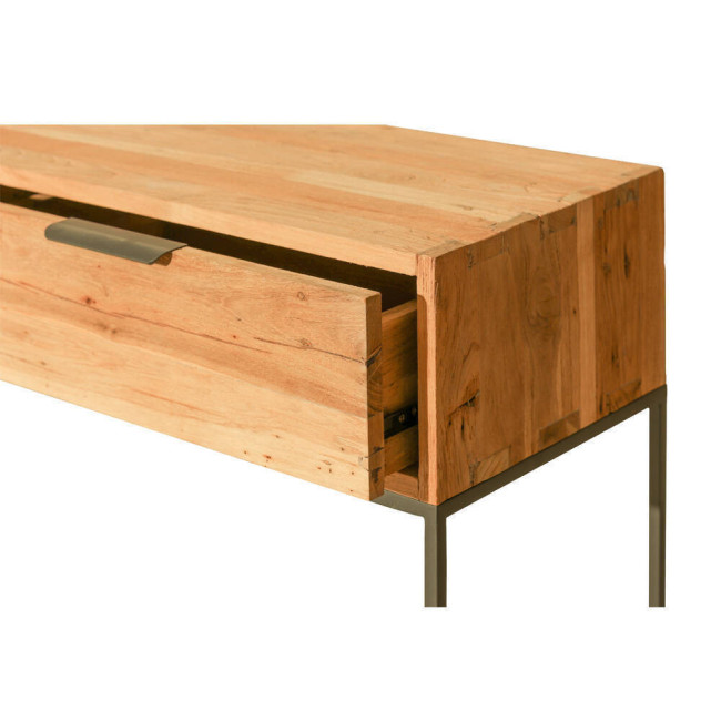 RT-1154A CONSOLA BINIMEL.LA DE 2 CAJONES DE 120 X 35 X 85H. MADERA DE TECA RECICLADA RASGADO