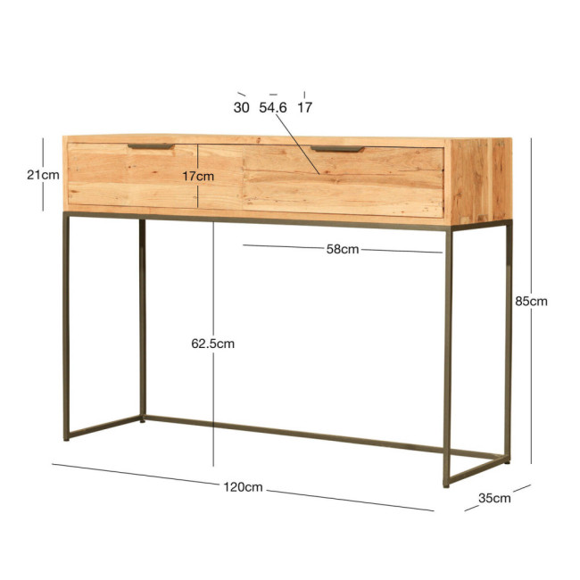 RT-1154A CONSOLA BINIMEL.LA DE 2 CAJONES DE 120 X 35 X 85H. MADERA DE TECA RECICLADA RASGADO