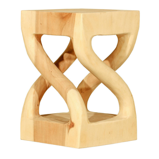 TABURETE TALLADO EN S EN MADERA DE SUAR DE 30 X 30 X 45H.