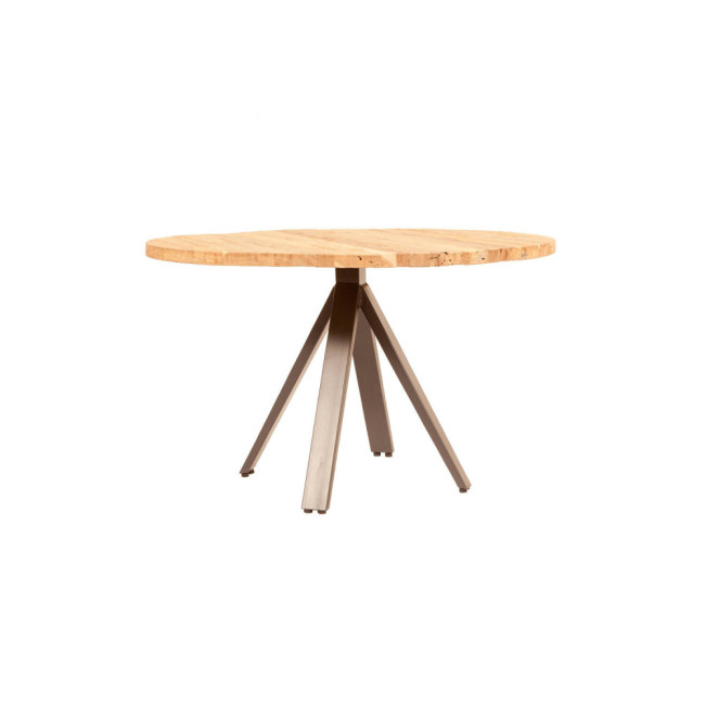 RT-1157A MESA COMEDOR S'ERMITA DE 120Ø X 76H. TECA OBAT LIJADO FINO CON PATAS HIERRO NEGRO.