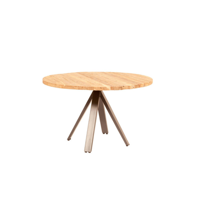 RT-1157A MESA COMEDOR S'ERMITA DE 120Ø X 76H. TECA OBAT LIJADO FINO CON PATAS HIERRO NEGRO.