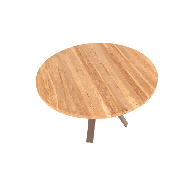 RT-1157A MESA COMEDOR S'ERMITA DE 120Ø X 76H. TECA OBAT LIJADO FINO CON PATAS HIERRO NEGRO.
