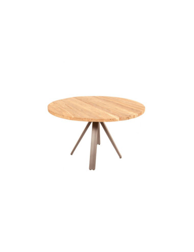RT-1157A MESA COMEDOR S'ERMITA DE 120Ø X 76H. TECA OBAT LIJADO FINO CON PATAS HIERRO NEGRO.