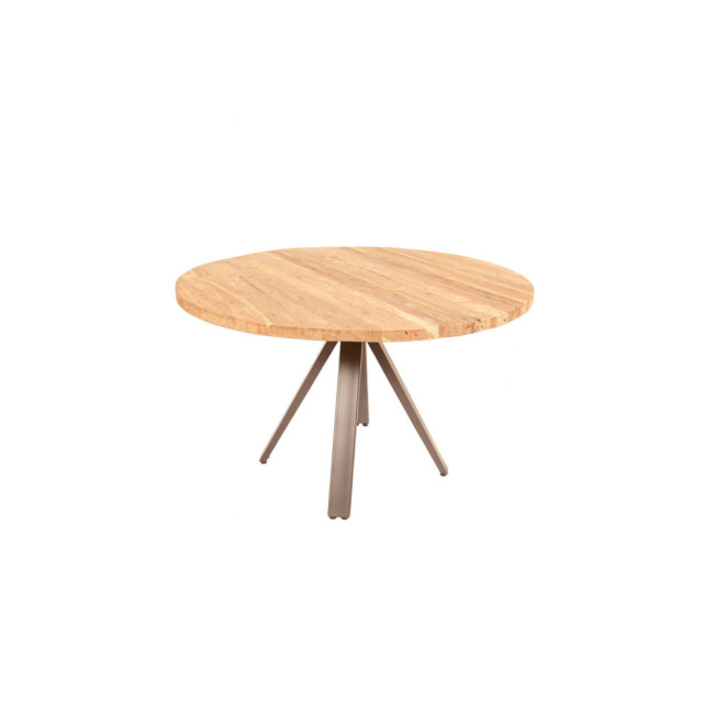 RT-1157A MESA COMEDOR S'ERMITA DE 120Ø X 76H. TECA OBAT LIJADO FINO CON PATAS HIERRO NEGRO.