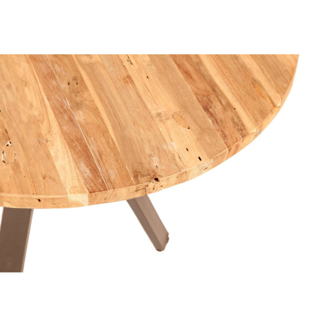 RT-1157A MESA COMEDOR S'ERMITA DE 120Ø X 76H. TECA OBAT LIJADO FINO CON PATAS HIERRO NEGRO.