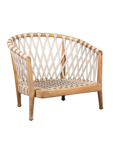 GT-12A SILLÓN MADERA DE TECA LIJADO FINO CON TRENZADO CINTA DE 20MM BEIGE CON COJINES.