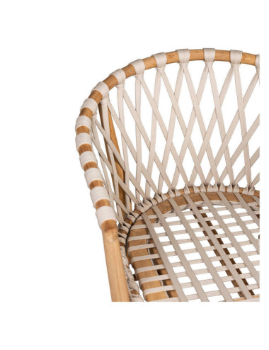 GT-12A SILLÓN MADERA DE TECA LIJADO FINO CON TRENZADO CINTA DE 20MM BEIGE CON COJINES.