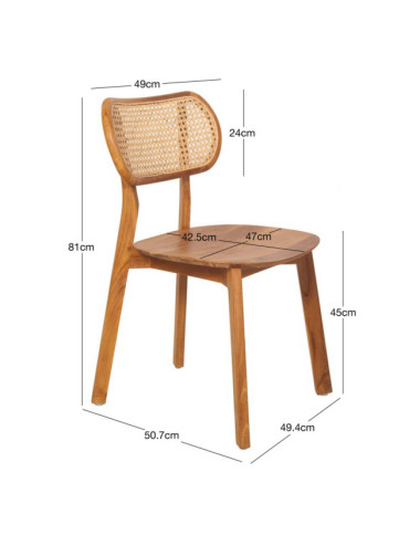 Silla la MOLA en madera maciza de teca y ratán natural acabado fino | bosco