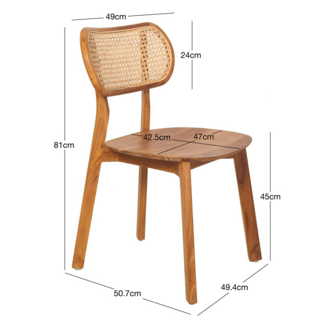 Silla la MOLA en madera maciza de teca y ratán natural acabado fino | bosco